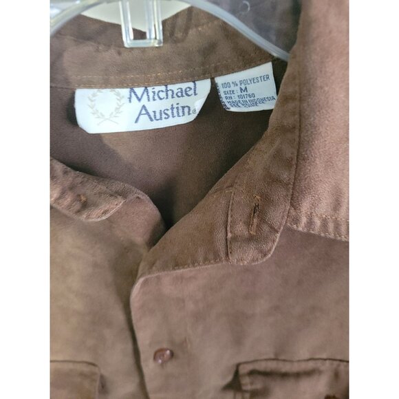 Michael Austin Mens Brown Polyester Long Sleeve Button Shirt - Picture 2 of 3